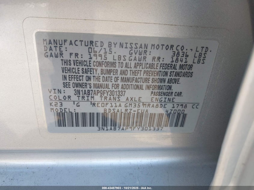 2015 NISSAN SENTRA SR 3N1AB7AP9FY301337