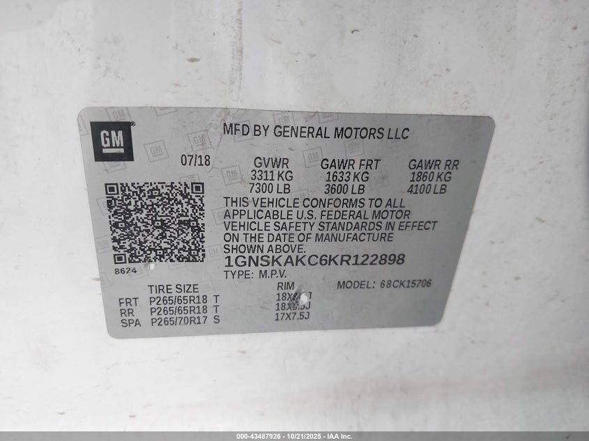 2019 CHEVROLET TAHOE LS 1GNSKAKC6KR122898