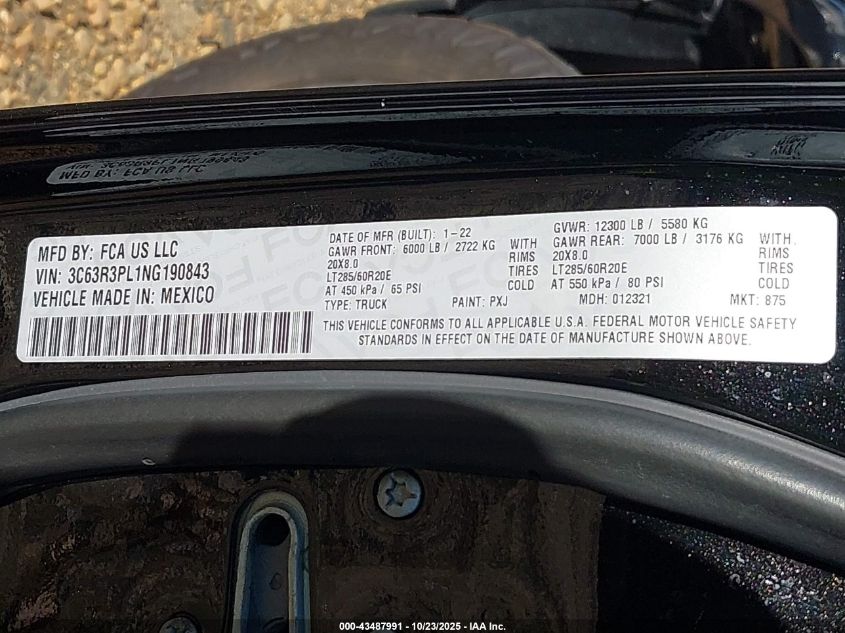 2022 Ram 3500 Limited 4X4 6'4 Box VIN: 3C63R3PL1NG190843 Lot: 43487991