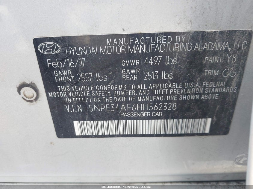 2017 HYUNDAI SONATA SPORT 5NPE34AF6HH562328