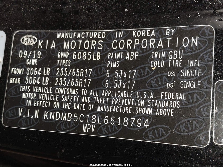 KNDMB5C18L6618794 2020 KIA SEDONA photo no. 9