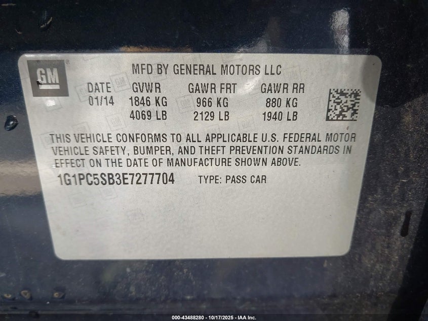 2014 CHEVROLET CRUZE 1LT AUTO 1G1PC5SB3E7277704