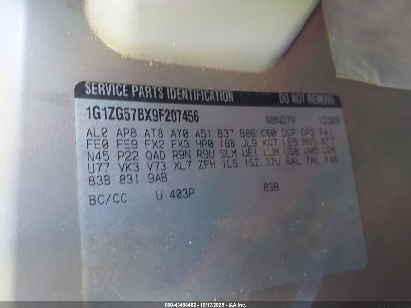 2009 Chevrolet Malibu Ls VIN: 1G1ZG57BX9F207456 Lot: 43488482