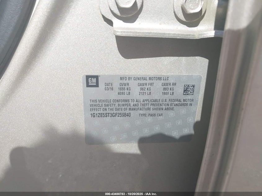 2016 CHEVROLET MALIBU 1LT 1G1ZE5ST3GF259840