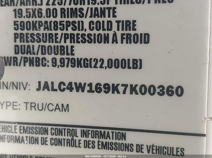 2019 Isuzu Npr Xd VIN: JALC4W169K7K00360 Lot: 43489350