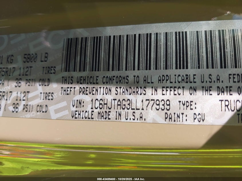 2020 JEEP GLADIATOR SPORT 4X4 1C6HJTAG3LL177939