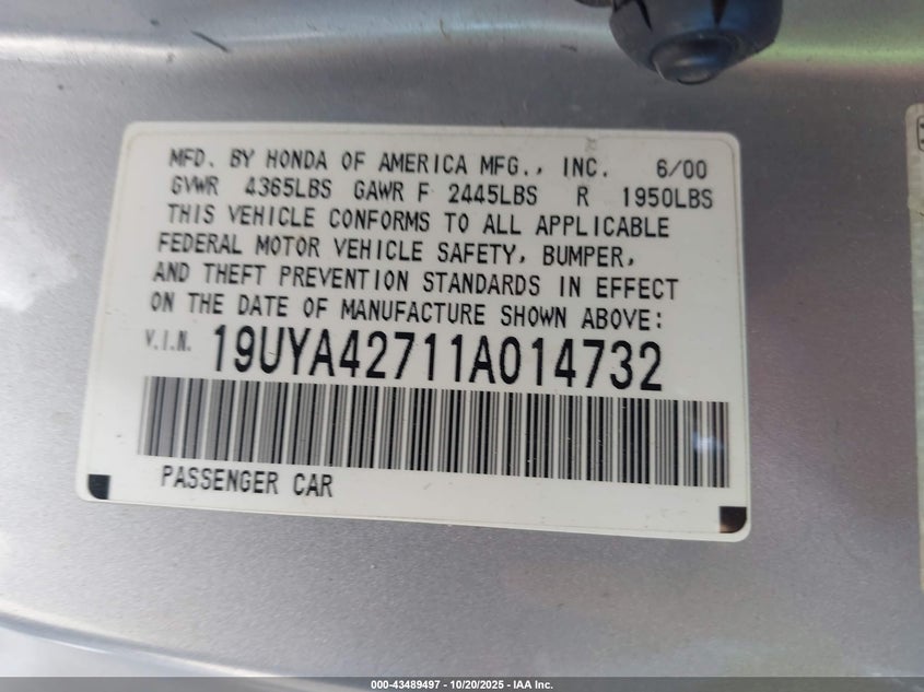 2001 Acura Cl 3.2 Type S VIN: 19UYA42711A014732 Lot: 43489497