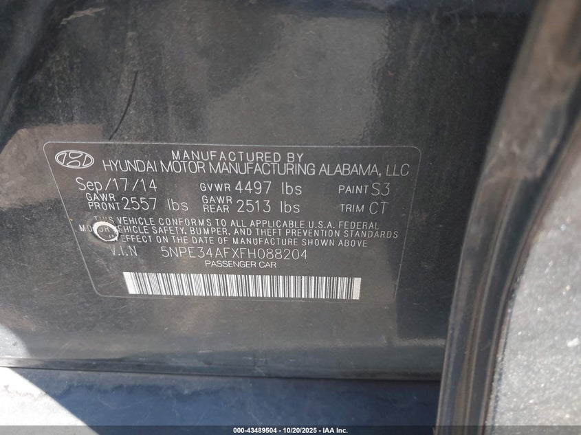 5NPE34AFXFH088204 2015 HYUNDAI SONATA photo no. 9