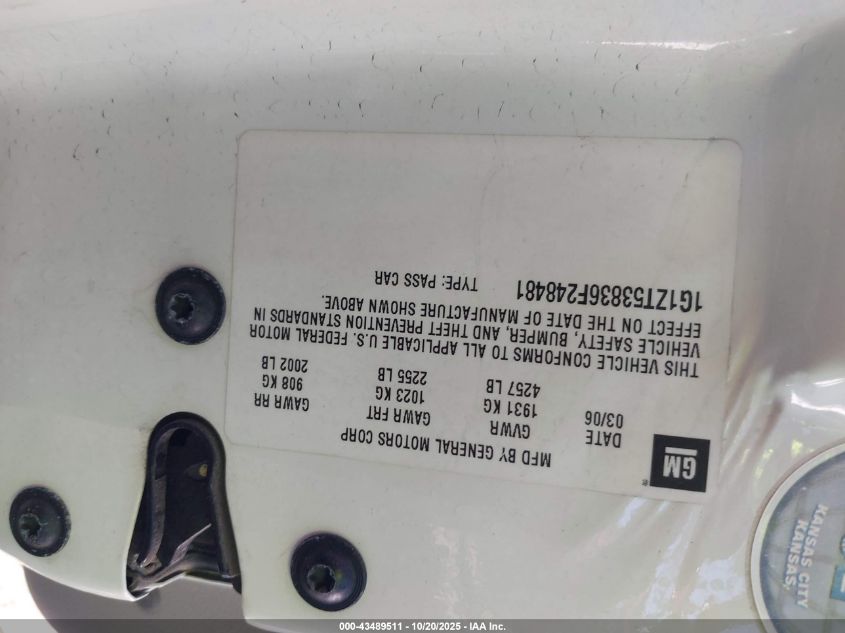 2006 Chevrolet Malibu Lt VIN: 1G1ZT53836F248481 Lot: 43489511