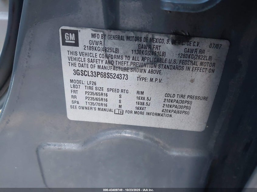 3GSCL33P68S524373 2008 SATURN VUE photo no. 9