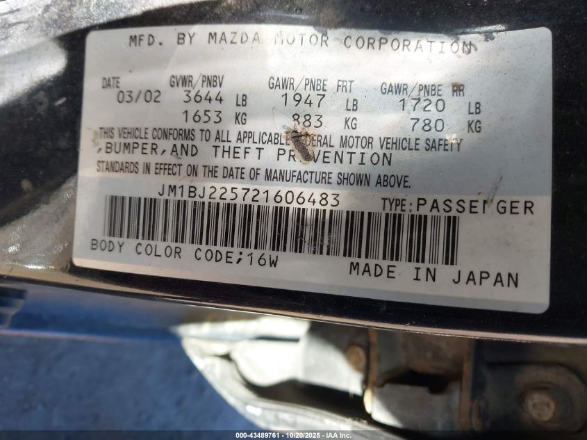 2002 Mazda Protege Dx/Es/Lx VIN: JM1BJ225721606483 Lot: 43489761