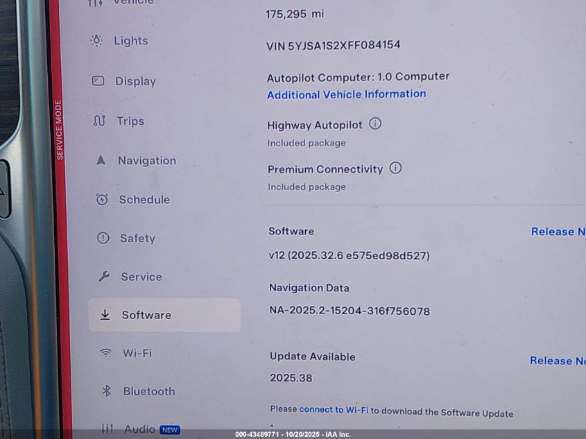 2015 Tesla Model S 70D/85D/P85D VIN: 5YJSA1S2XFF084154 Lot: 43489771