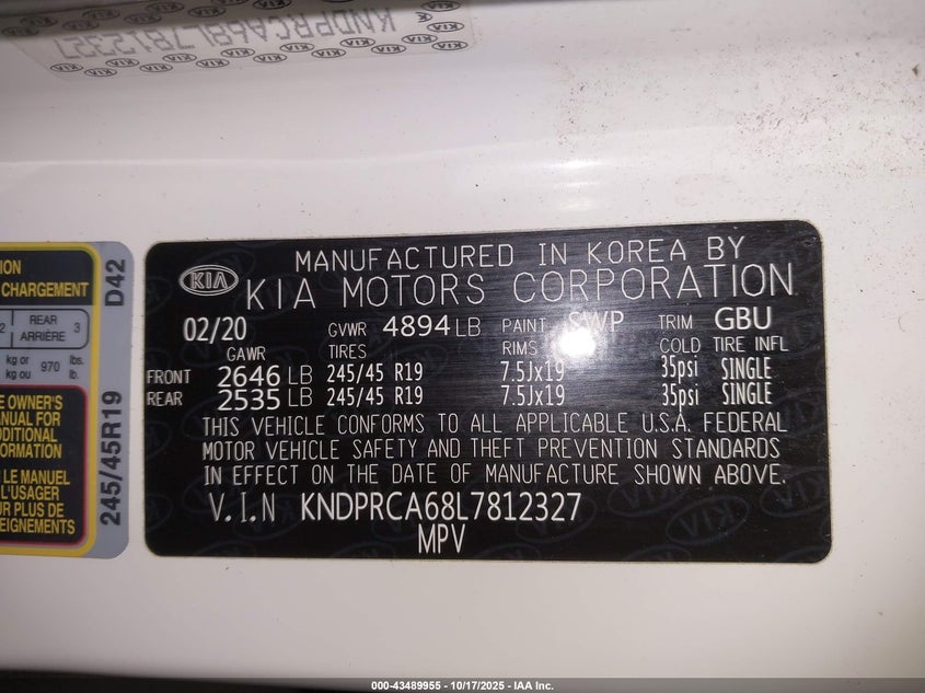 2020 KIA SPORTAGE SX TURBO KNDPRCA68L7812327