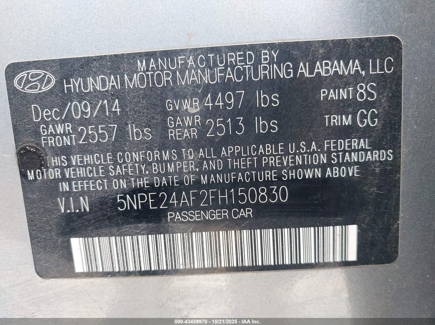 2015 HYUNDAI SONATA SE 5NPE24AF2FH150830