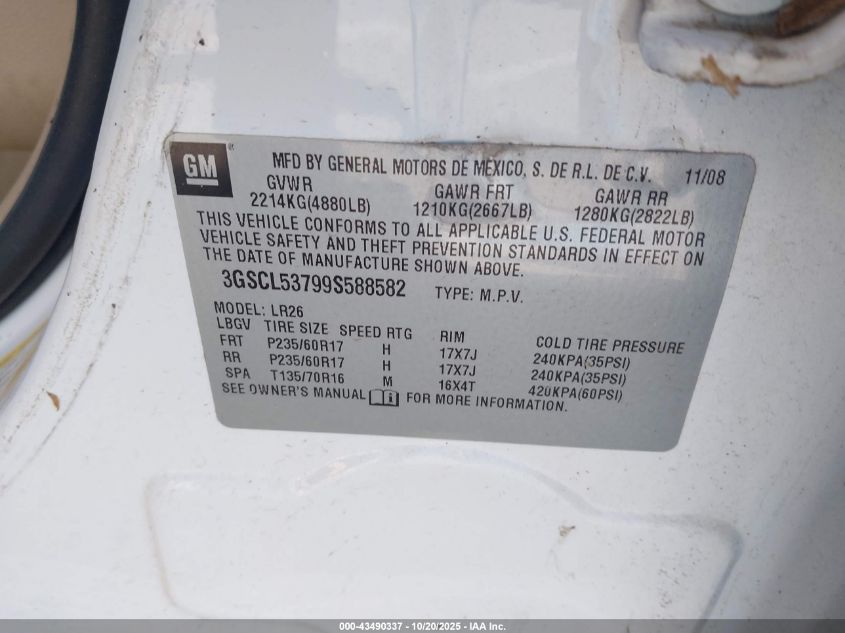 2009 Saturn Vue V6 Xr VIN: 3GSCL53799S588582 Lot: 43490337