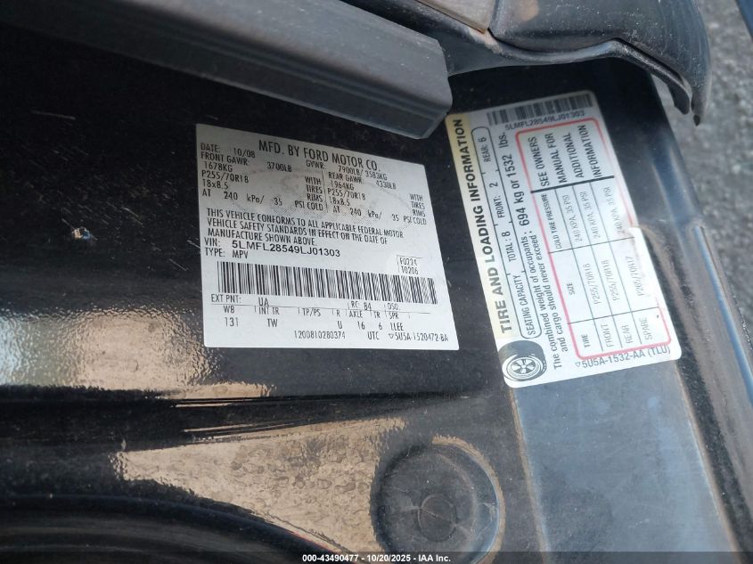 2009 Lincoln Navigator L VIN: 5LMFL28549LJ01303 Lot: 43490477