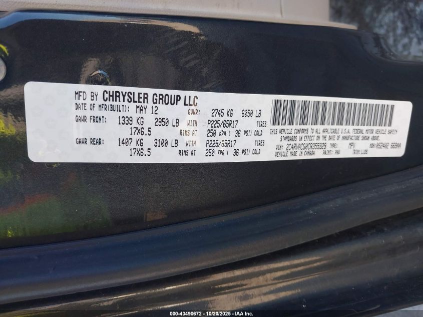 2012 Volkswagen Routan Sel VIN: 2C4RVACG0CR355929 Lot: 43490672