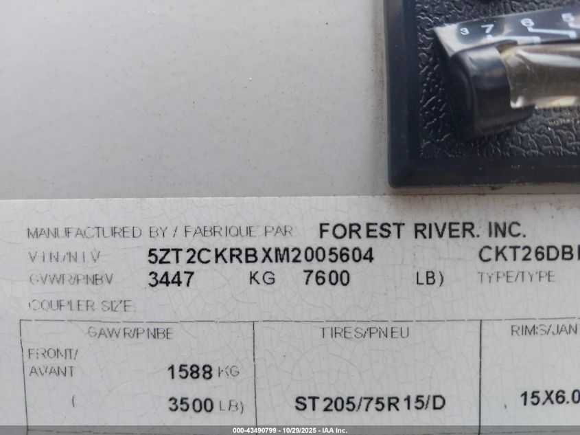 2021 Cherokee Other VIN: 5ZT2CKRBXM2005604 Lot: 43490799