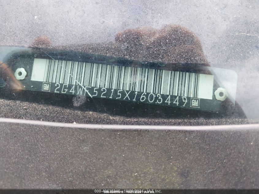 1999 Buick Regal Gs VIN: 2G4WF5215X1603449 Lot: 43491018