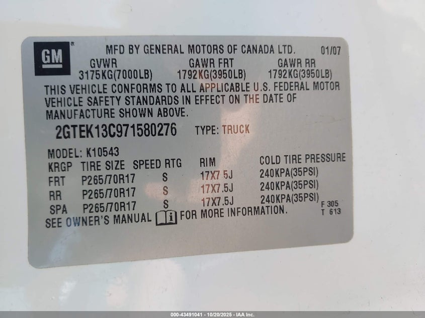 2GTEK13C971580276 2007 GMC SIERRA photo no. 9