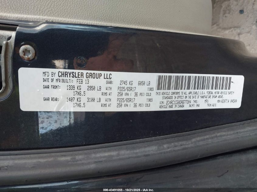 2013 Chrysler Town & Country Touring-L VIN: 2C4RC1CG0DR677204 Lot: 43491055