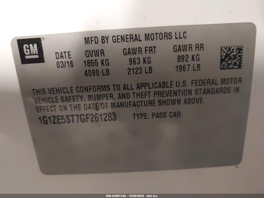 2016 CHEVROLET MALIBU 1LT 1G1ZE5ST7GF261283