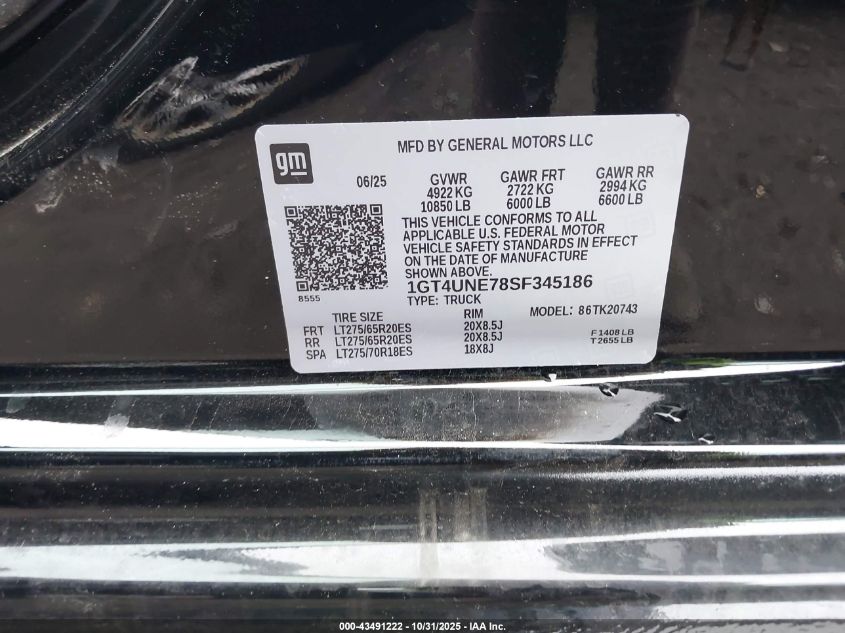 2025 GMC Sierra 2500Hd 4Wd Standard Bed Slt VIN: 1GT4UNE78SF345186 Lot: 43491222