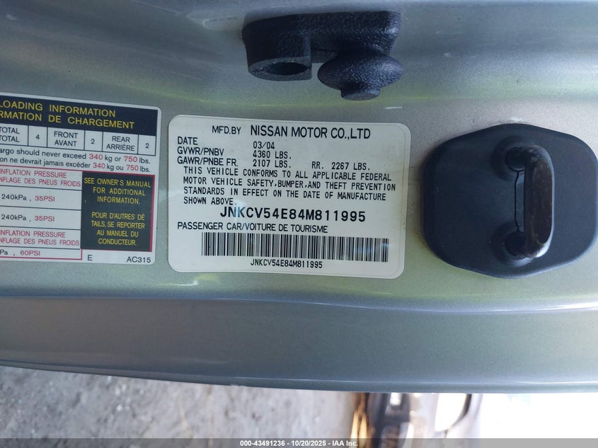 2004 Infiniti G35 VIN: JNKCV54E84M811995 Lot: 43491236
