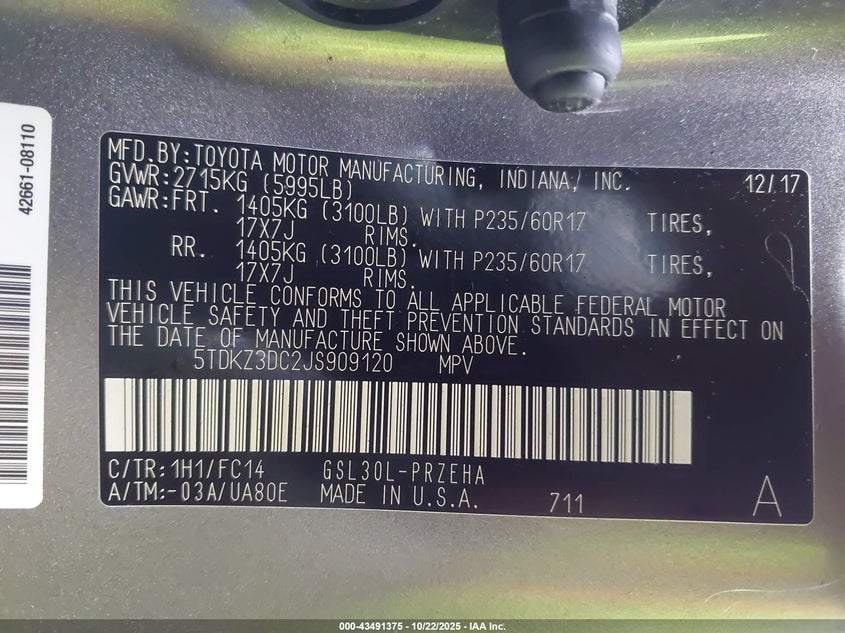 5TDKZ3DC2JS909120 2018 TOYOTA SIENNA photo no. 9