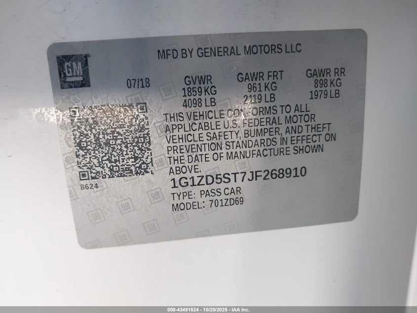 2018 CHEVROLET MALIBU LT 1G1ZD5ST7JF268910