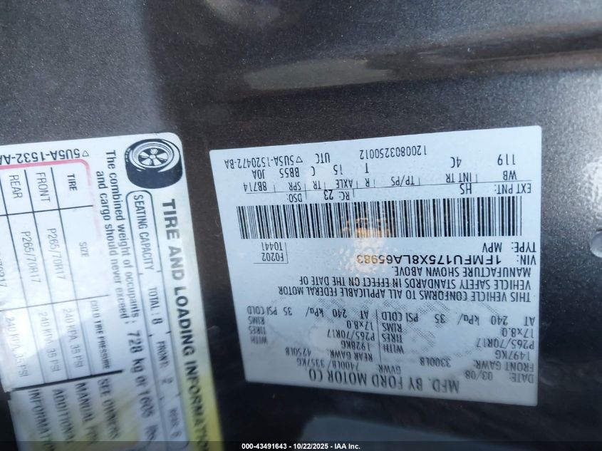 2008 Ford Expedition Eddie Bauer/King Ranch VIN: 1FMFU175X8LA65983 Lot: 43491643