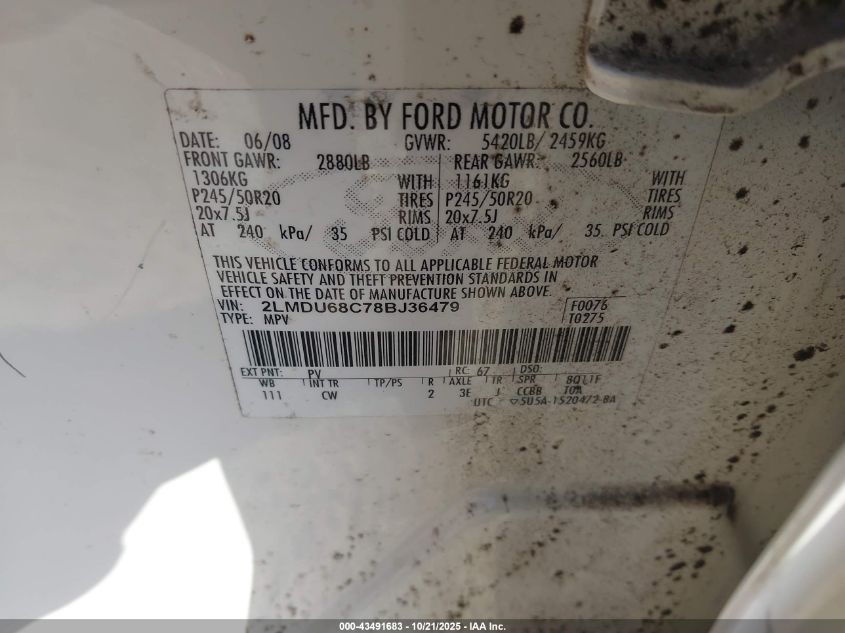 2008 Lincoln Mkx VIN: 2LMDU68C78BJ36479 Lot: 43491683