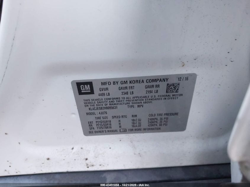 2017 Buick Encore Preferred VIN: KL4CJESB2HB095631 Lot: 43491858