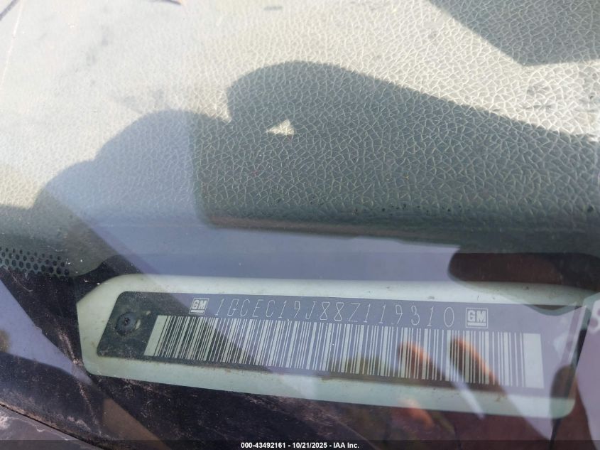 2008 Chevrolet Silverado 1500 Work Truck VIN: 1GCEC19J88Z119310 Lot: 43492161