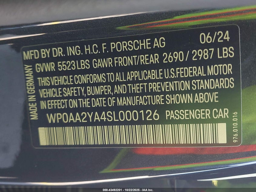 2025 PORSCHE PANAMERA 4 WP0AA2YA4SL000126