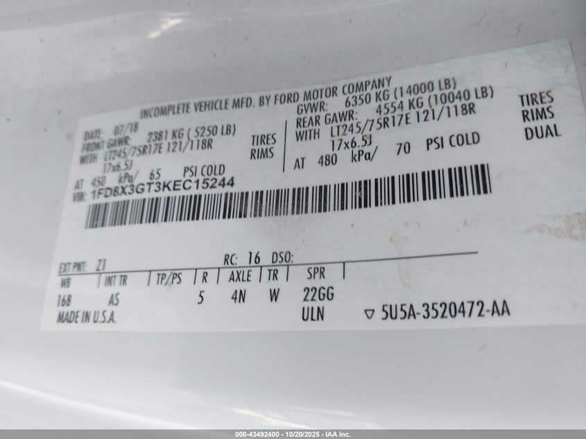1FD8X3GT3KEC15244 2019 FORD F350 photo no. 8