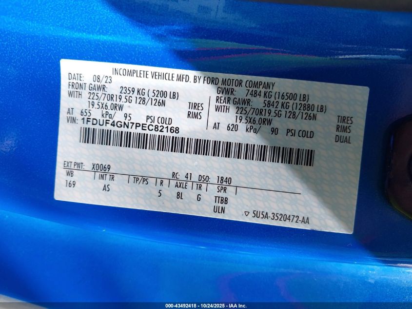 2023 Ford F-450 Chassis Xl VIN: 1FDUF4GN7PEC82168 Lot: 43492418