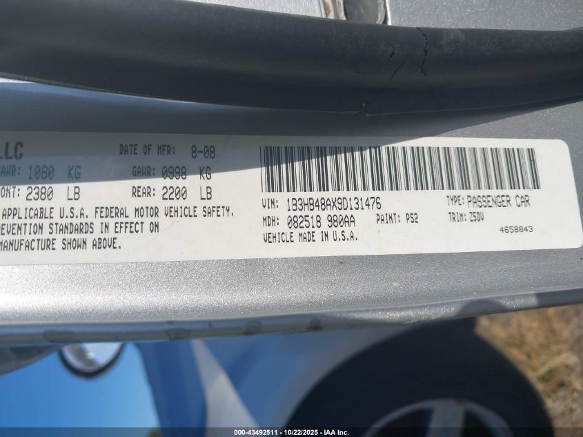 2009 Dodge Caliber Sxt VIN: 1B3HB48AX9D131476 Lot: 43492511