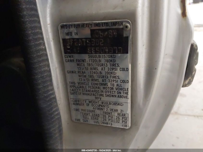 1984 Subaru Brat Gl VIN: JF2AT53B2EE504373 Lot: 43492735