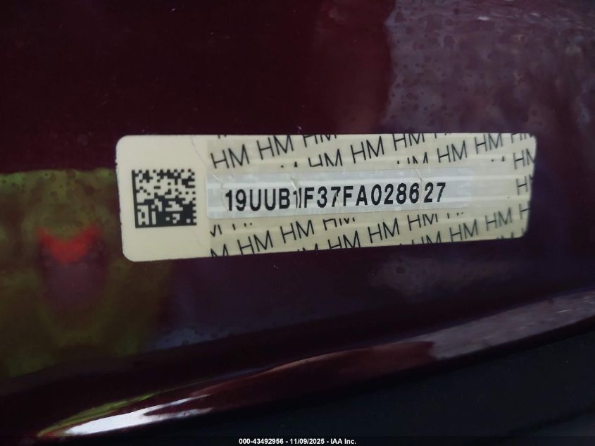 2015 Acura Tlx VIN: 19UUB1F37FA028627 Lot: 43492956