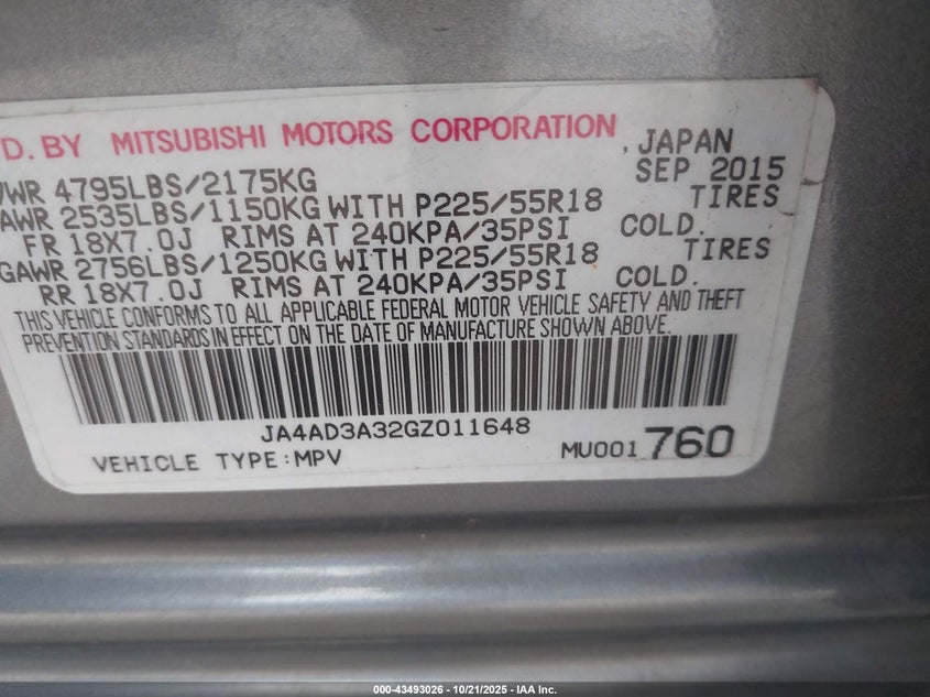 2016 MITSUBISHI OUTLANDER SE JA4AD3A32GZ011648
