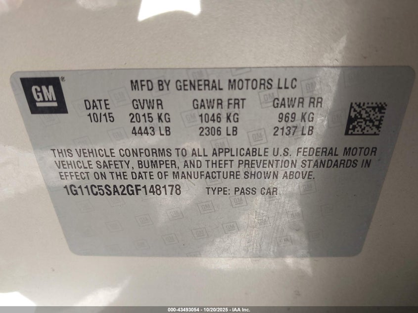 1G11C5SA2GF148178 2016 CHEVROLET MALIBU photo no. 9