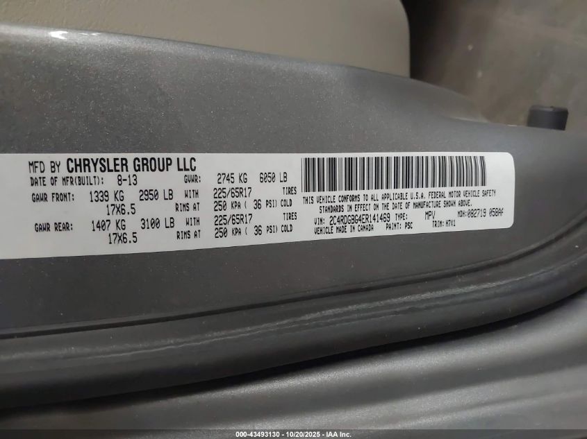 2014 Dodge Grand Caravan Se VIN: 2C4RDGBG4ER141469 Lot: 43493130