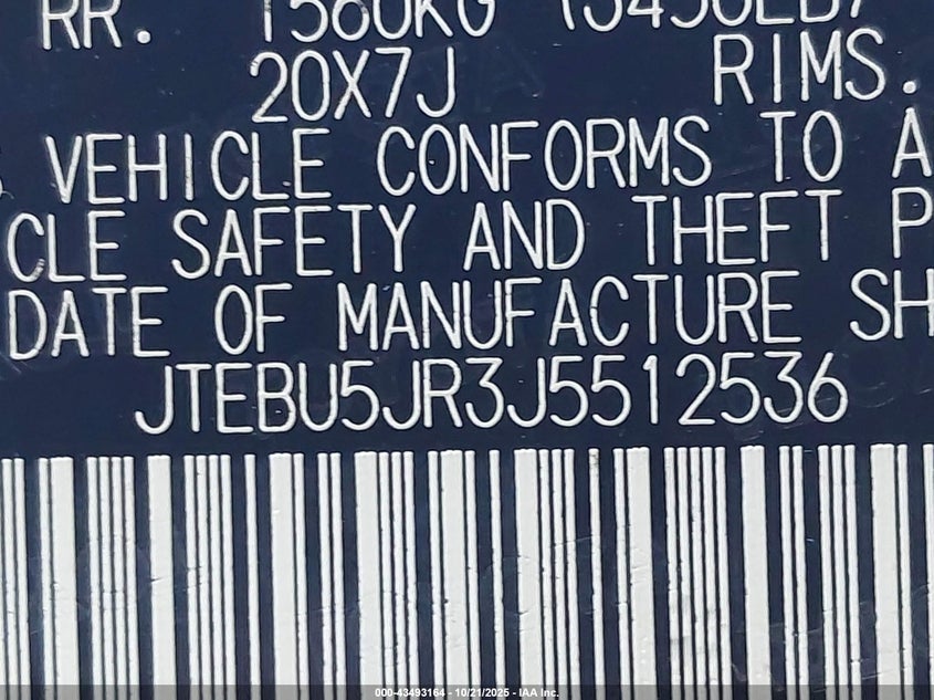 2018 TOYOTA 4RUNNER LIMITED JTEBU5JR3J5512536