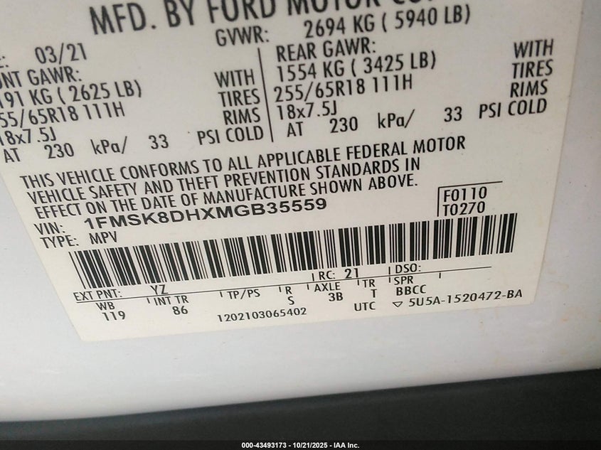 2021 FORD EXPLORER XLT 1FMSK8DHXMGB35559