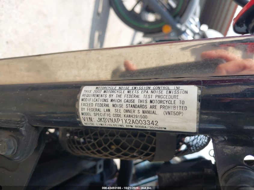 2002 Kawasaki Vn1500 P1 VIN: JKBVNAP1X2A003342 Lot: 43493186