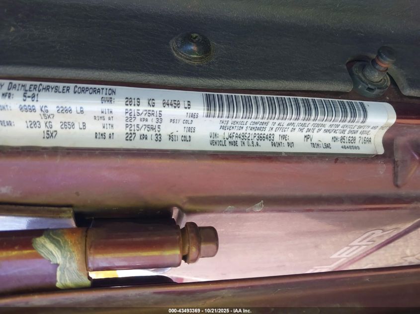 2001 Jeep Wrangler Sport VIN: 1J4FA49S21P366483 Lot: 43493369