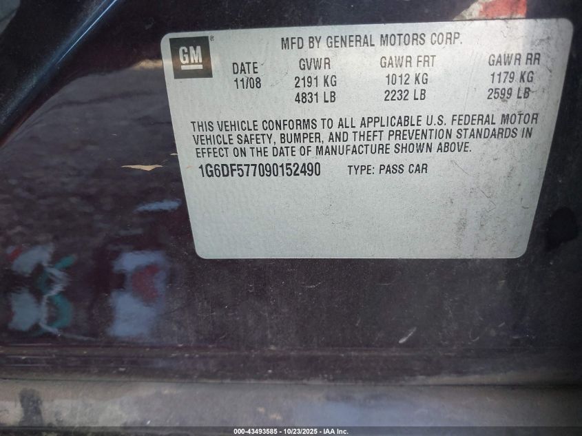 2009 Cadillac Cts Standard VIN: 1G6DF577090152490 Lot: 43493585