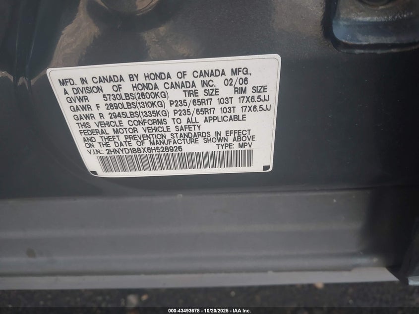 2HNYD188X6H528926 2006 ACURA MDX photo no. 9