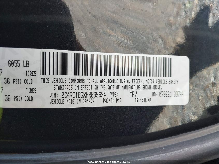 2017 Chrysler Pacifica Touring-L VIN: 2C4RC1BGXHR835894 Lot: 43493828